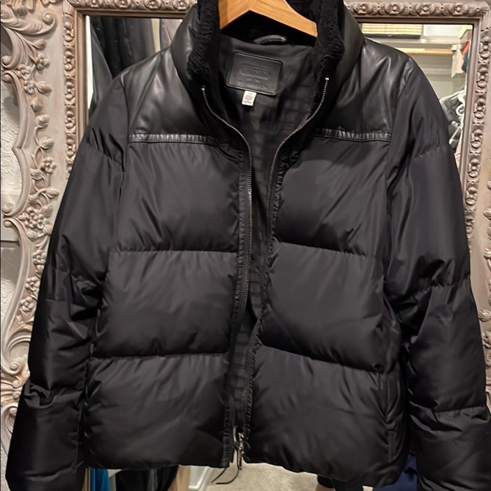 Coach feather down puffer jacket with shearling collar